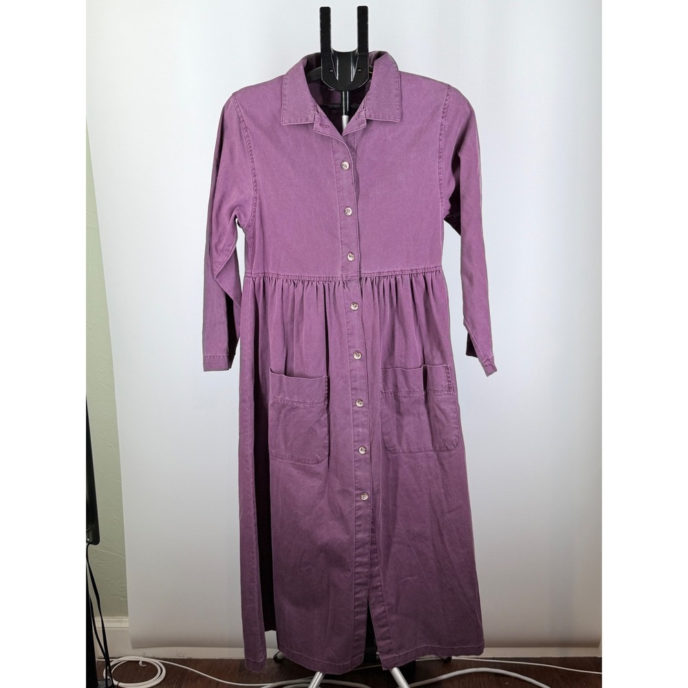 Sunbelt Vintage Purple Denim Maxi Dress Long Sleeve Button Front Cotton Small
